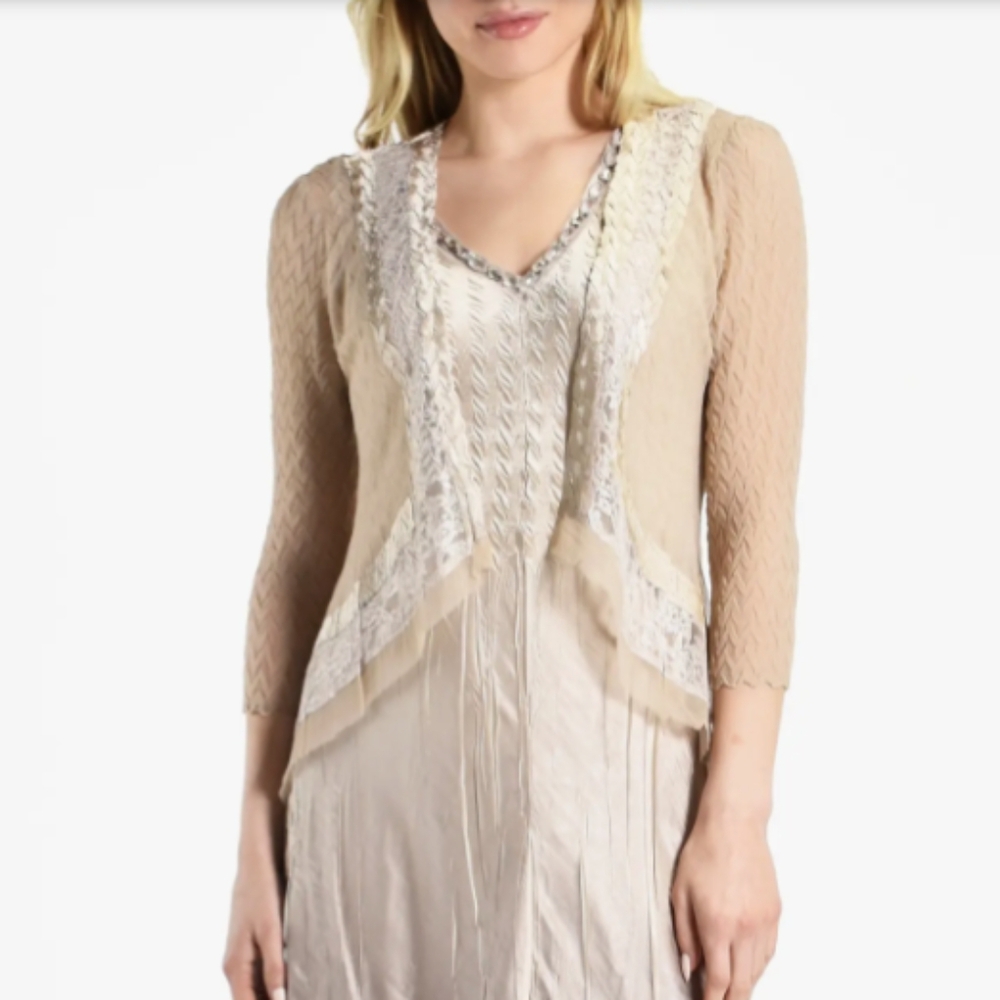 Komarov Textured Chiffon Waterfall Cardigan Beige Size Large